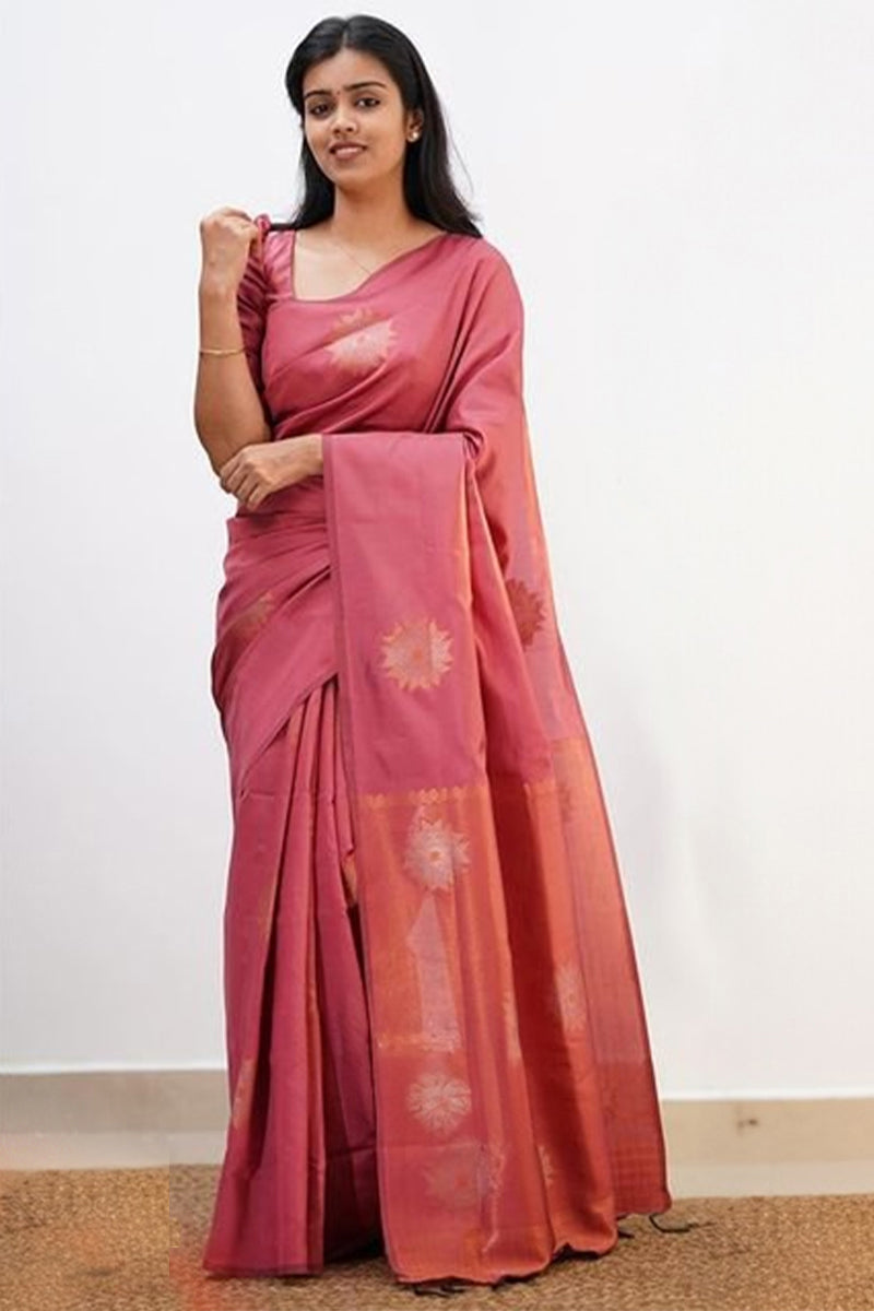 Artistic Pink Soft Silk Saree With Splendiferous Blouse Piece