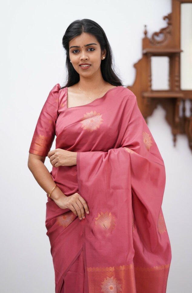 Artistic Pink Soft Silk Saree With Splendiferous Blouse Piece