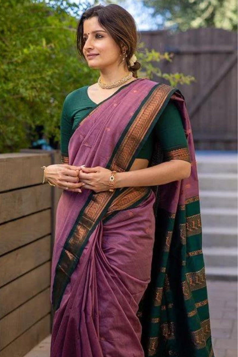 Lavender Woven Cotton Blend Saree With Unstitched Blouse Piece main image 0