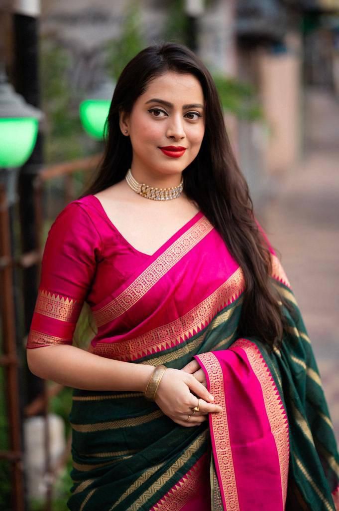 Whimsical Dark Green Soft Silk Saree With Beguiling Blouse Piece –  LajreeDesigner