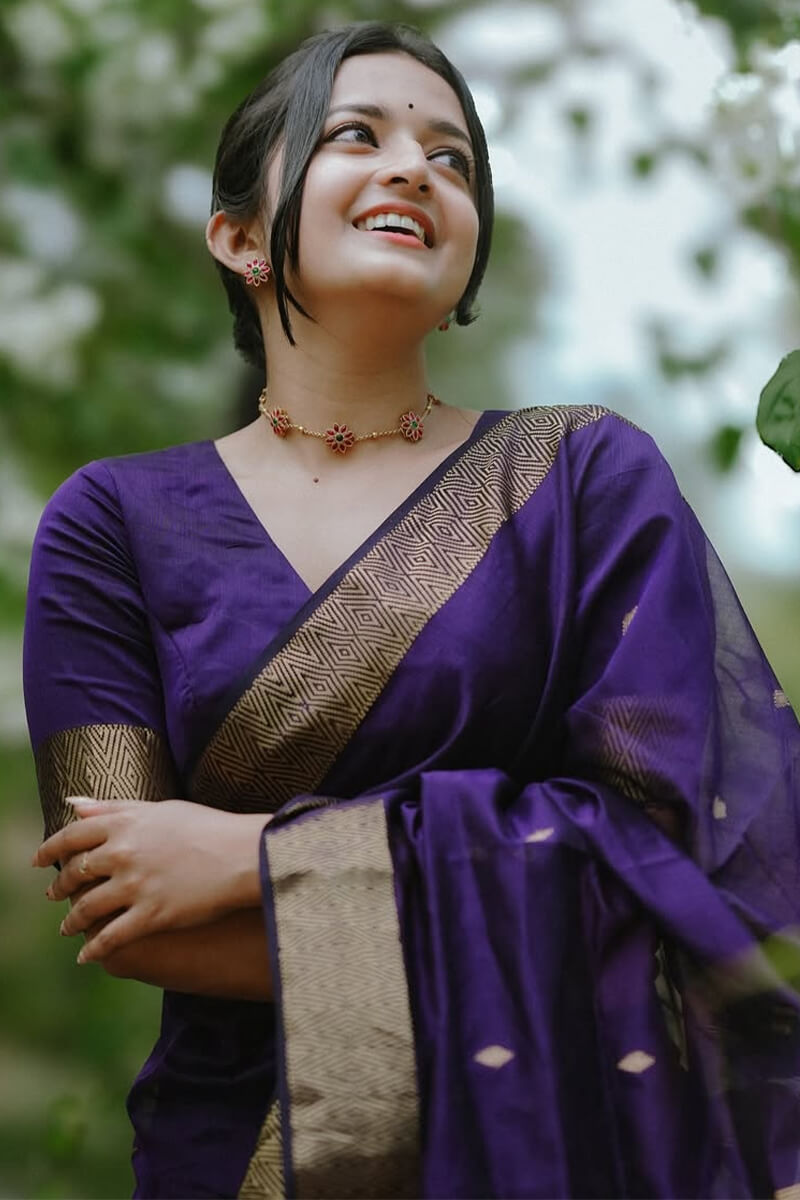 Opulent Purple Cotton Silk Saree With Radiant Blouse Piece