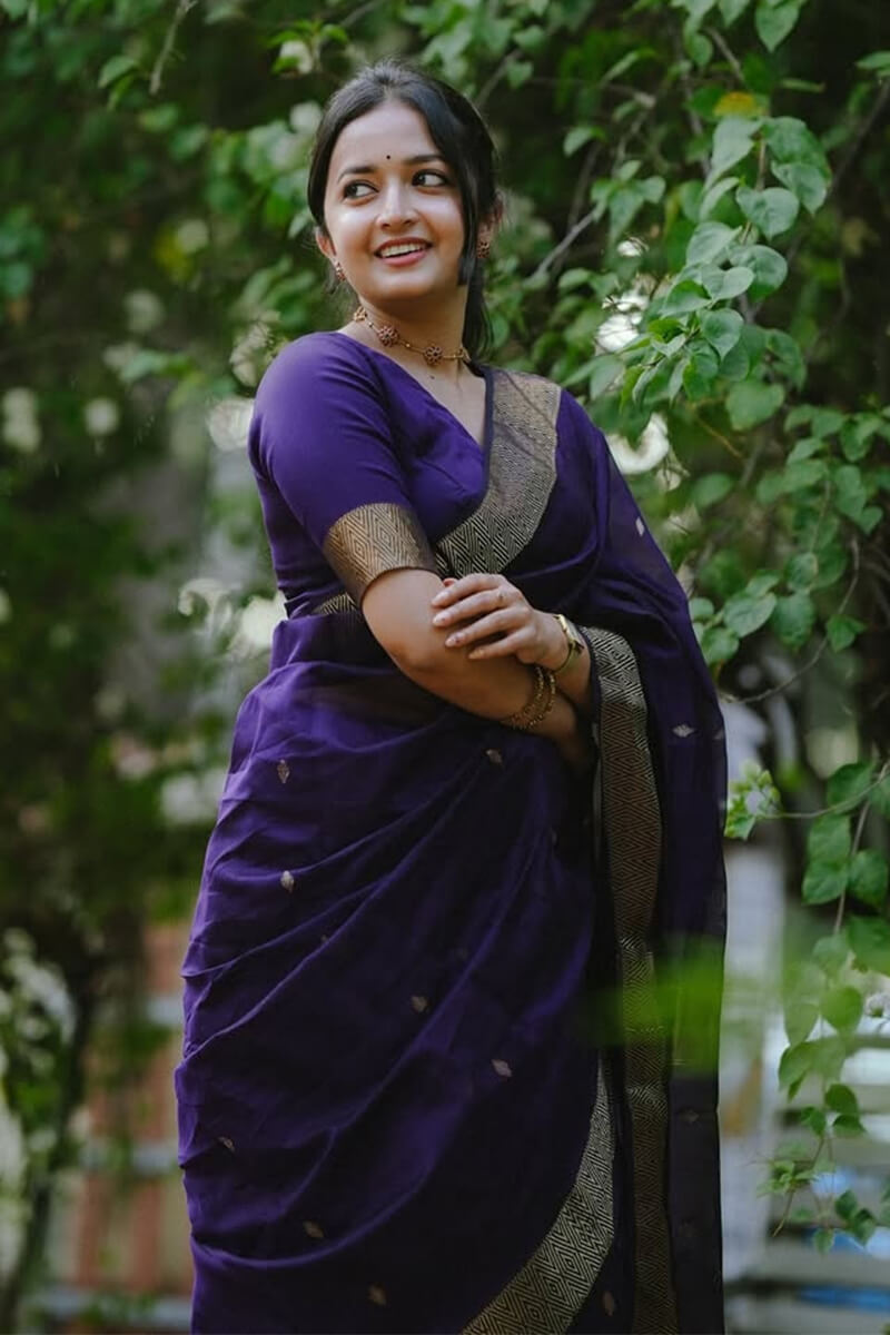 Opulent Purple Cotton Silk Saree With Radiant Blouse Piece