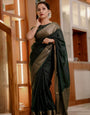 Luxuriant Dark Green Soft Silk Saree With Allure Blouse Piece