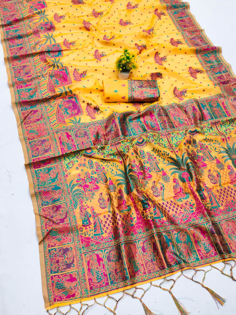 Demesne Yellow Pashmina Saree With Prodigal Blouse Piece