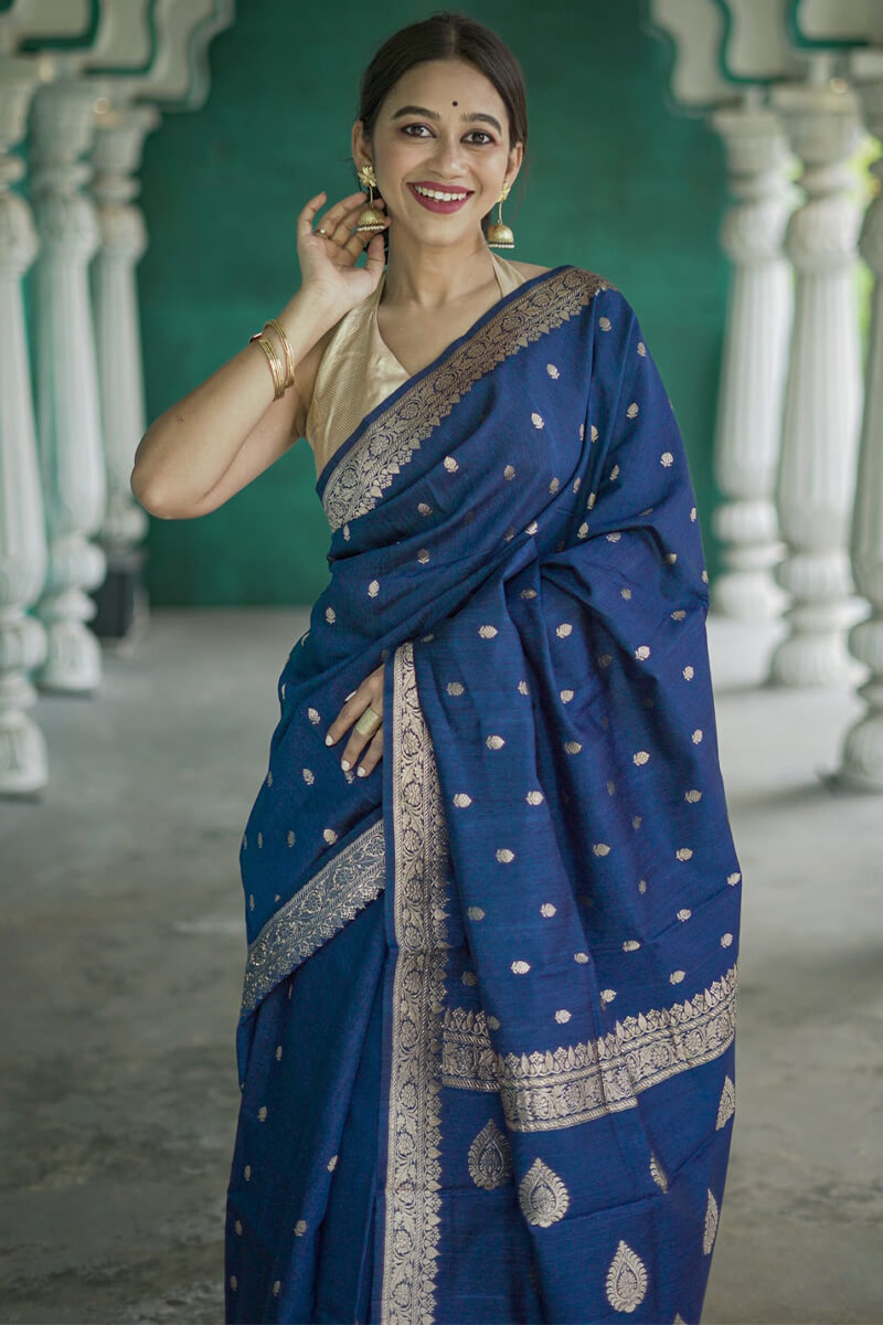 Vivacious Blue Linen Silk Saree With Captivating Blouse Piece
