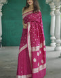 Trendy Dark Pink Linen Silk Saree With Profuse Blouse Piece