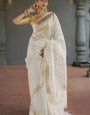 Smart Off White Linen Silk Saree With Hypnotic Blouse Piece