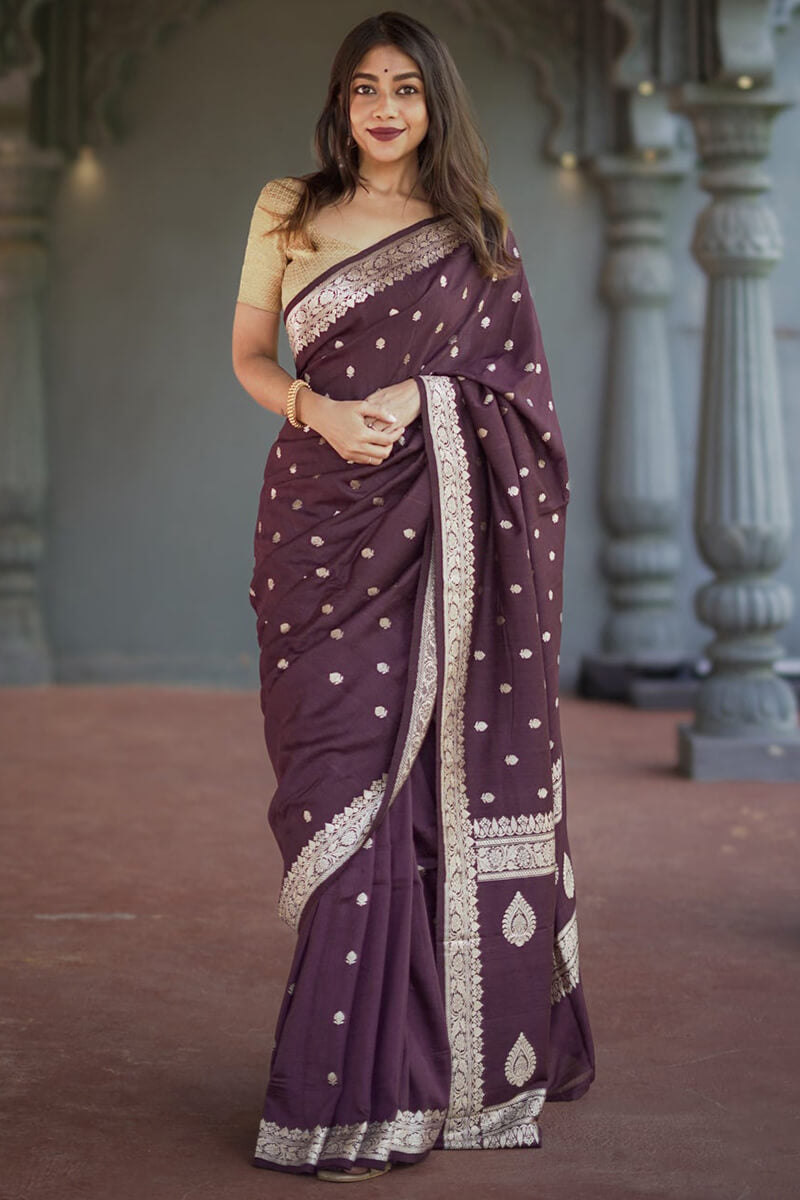 Divine Wine Linen Silk Saree With Prominent Blouse Piece