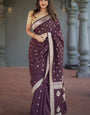 Divine Wine Linen Silk Saree With Prominent Blouse Piece