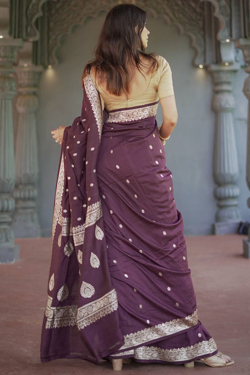 Divine Wine Linen Silk Saree With Prominent Blouse Piece