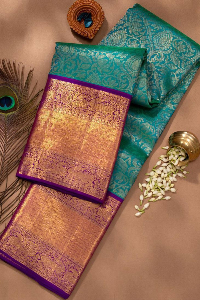 Murmurous Rama Soft Silk Saree With Elision Blouse Piece