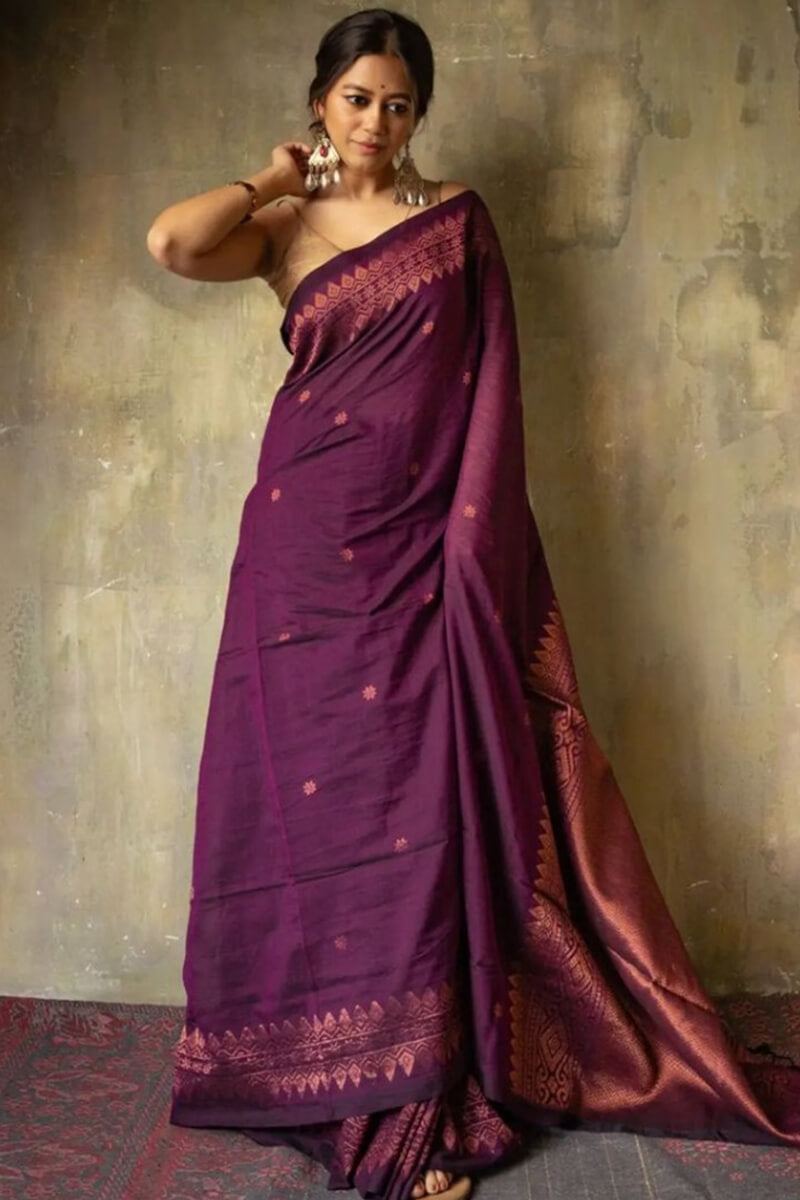 Lassitude Purple Soft Silk Saree With Sempiternal Blouse Piece