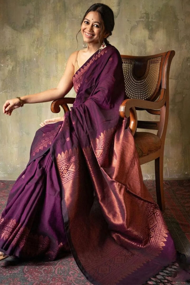 Lassitude Purple Soft Silk Saree With Sempiternal Blouse Piece