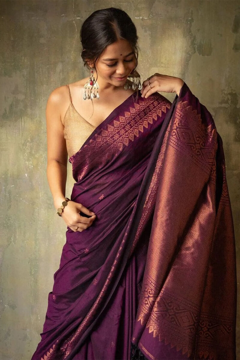 Lassitude Purple Soft Silk Saree With Sempiternal Blouse Piece
