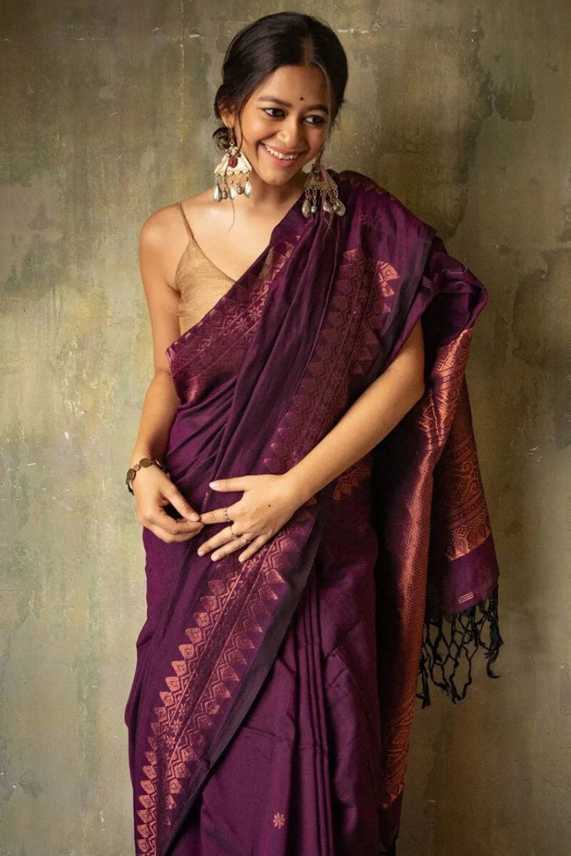 Lassitude Purple Soft Silk Saree With Sempiternal Blouse Piece