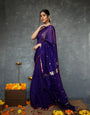 Fantabulous Navy Blue Cotton Silk Saree With Embellished Blouse Piece