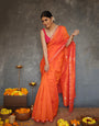 Susurrous Orange Cotton Silk Saree With Enthralling Blouse Piece
