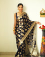 Tempting 1-Minute Ready To Wear Black Soft Silk Saree