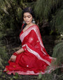 Designer Red Soft Silk Saree With Arresting Blouse Piece