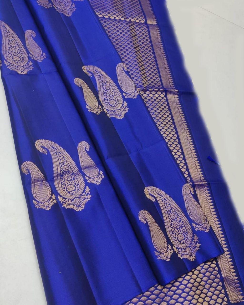 Imbrication Royal Blue Soft Silk Saree With Quintessential Blouse Piece