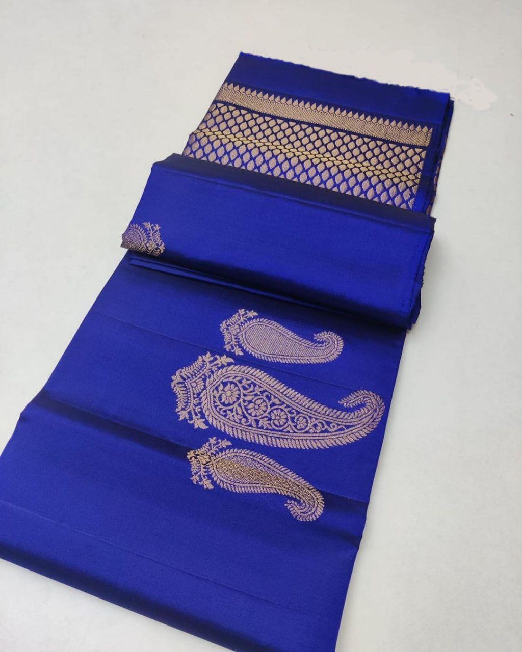 Imbrication Royal Blue Soft Silk Saree With Quintessential Blouse Piece