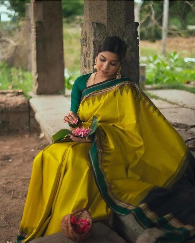 Devastating Yellow Soft Silk Saree With Demure Blouse Piece