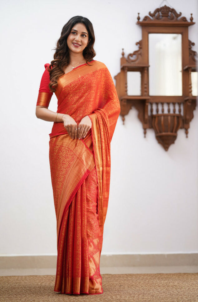 Traditional Red Soft Silk Saree With Fancifull Blouse Piece