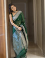 Incredible Green Cotton Silk Saree With Fantabulous Blouse Piece