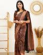 Adorning Brown Soft Silk Saree With Gratifying Blouse Piece