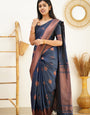 Delightful Navy Blue Soft Silk Saree With Prettiest Blouse Piece