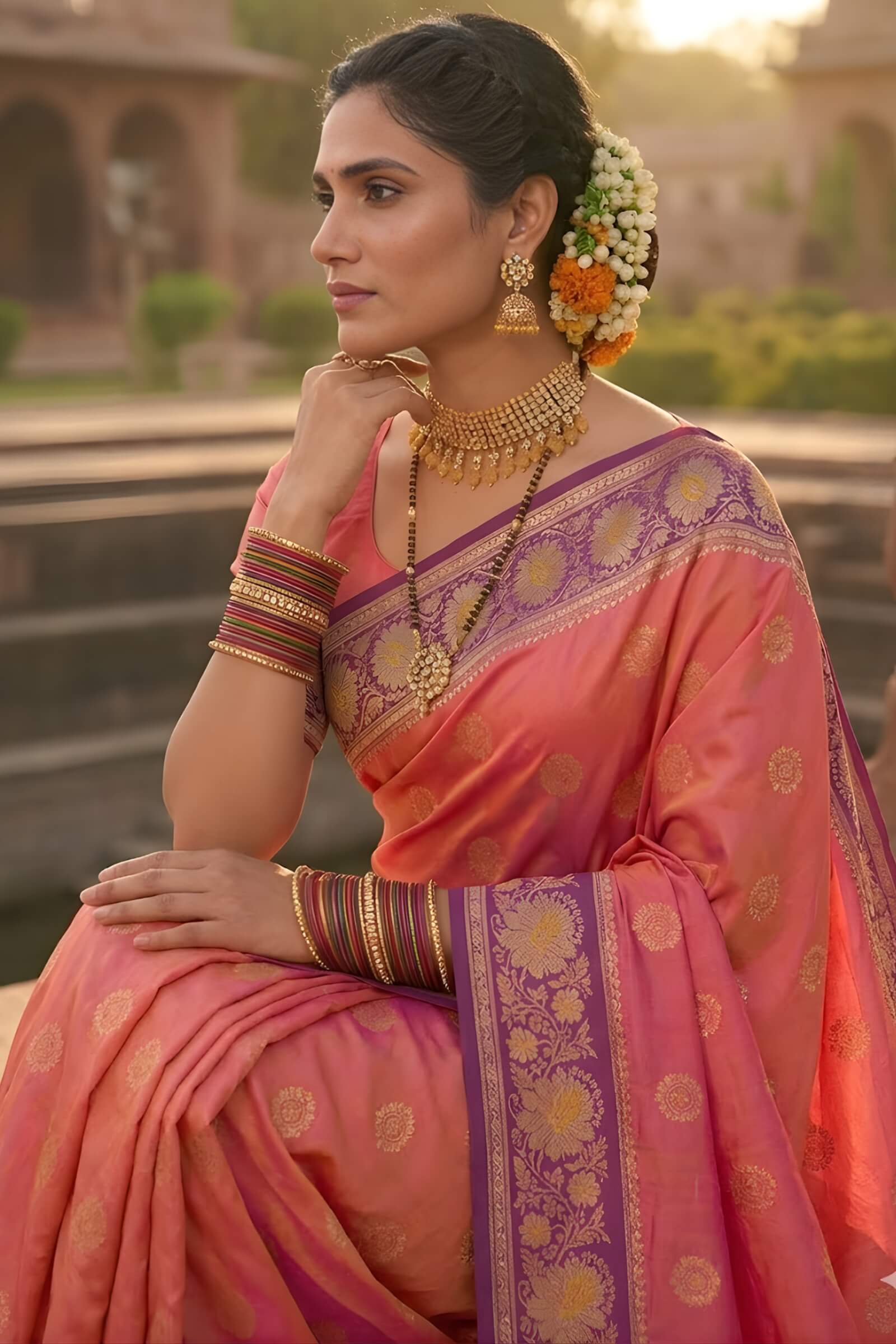 Lagniappe Pink Pure Zari Weaving Banarasi Silk Saree With Sophisticated Blouse Piece