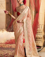 Stunning Peach Banarasi Satin Silk Saree With Energetic Blouse