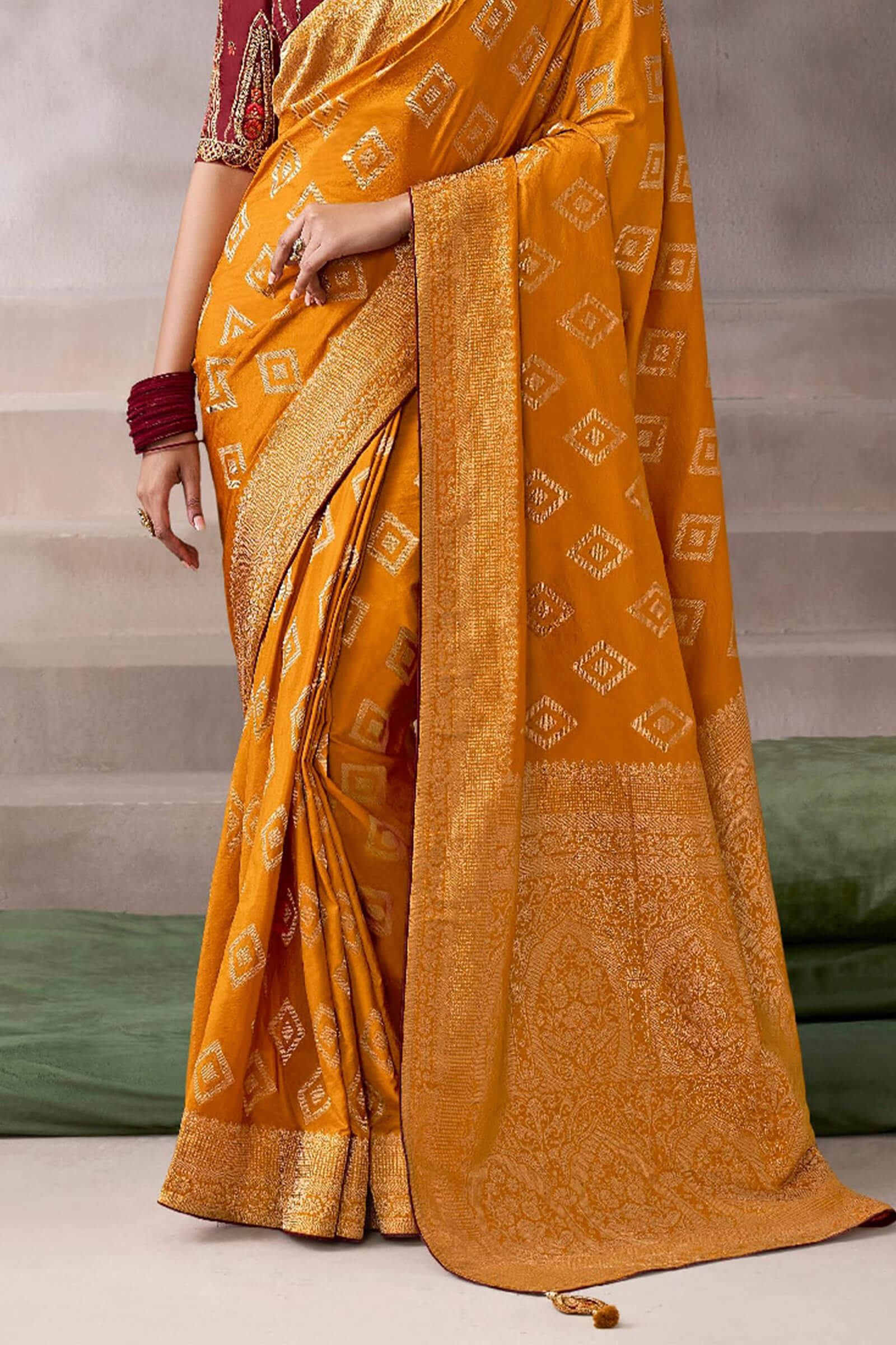 Ebullience Mustard Banarasi Satin Silk Saree With Murmurous Blouse