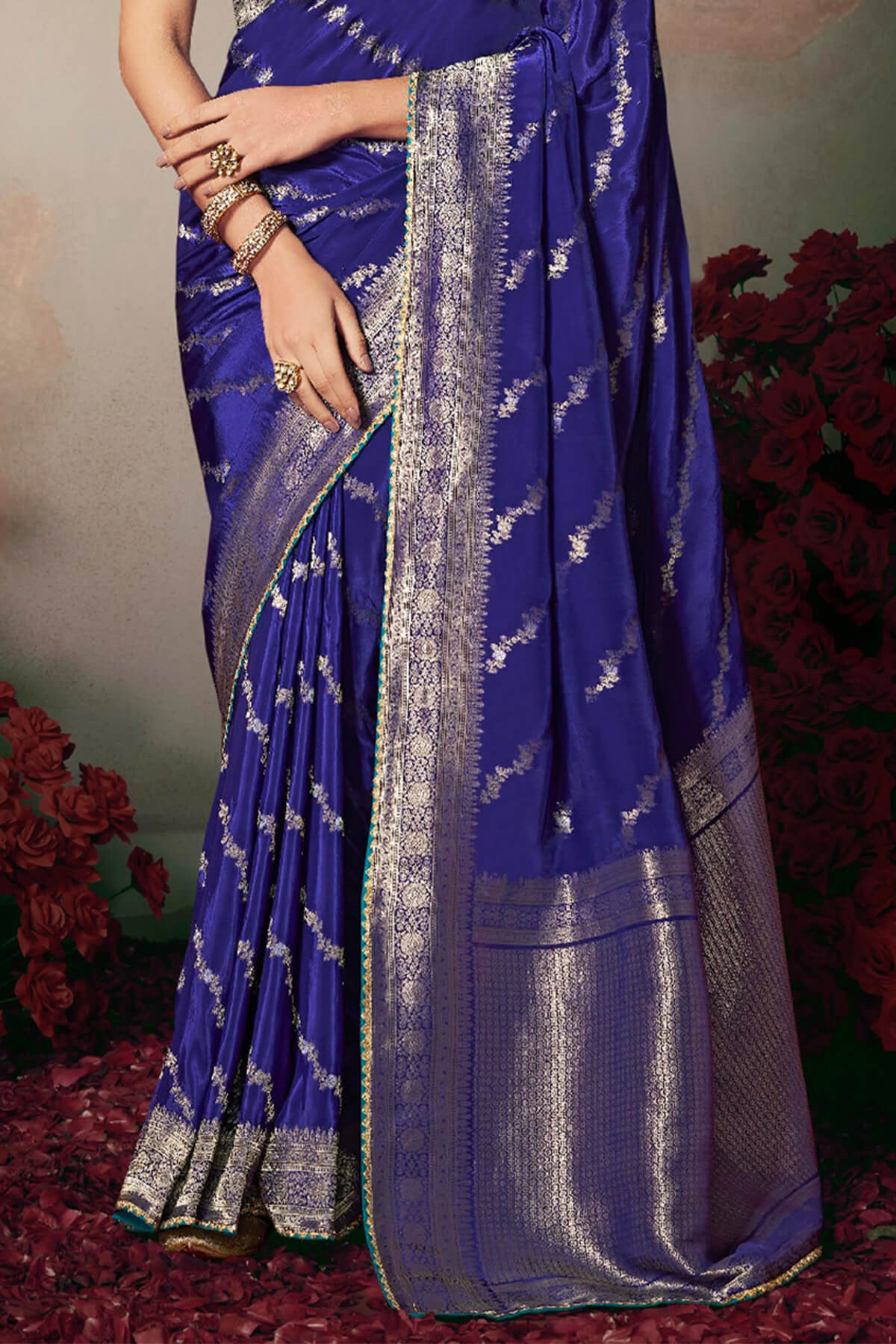 Jubilant Royal Blue Banarasi Silk Saree With Embroidery Blouse Piece