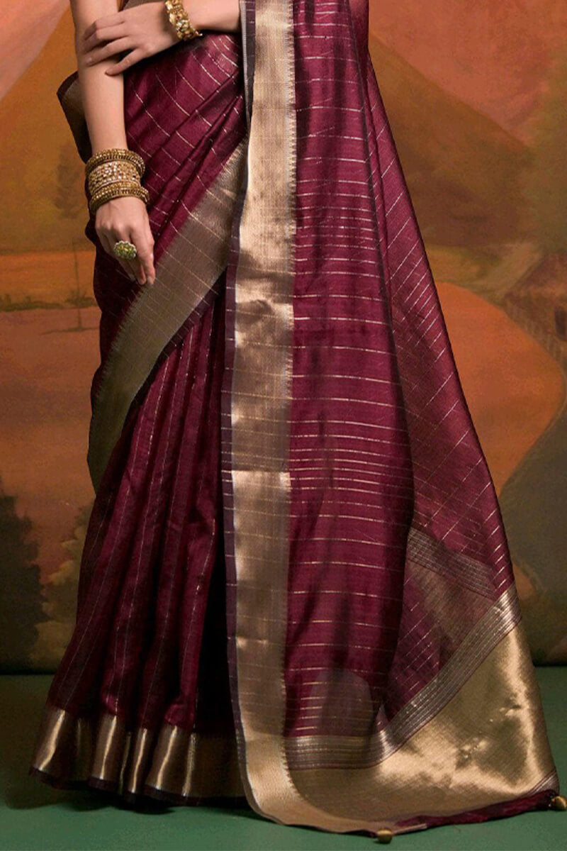 Quixotic Wine Soft Banarasi Silk Saree With Excellent Blouse Piece