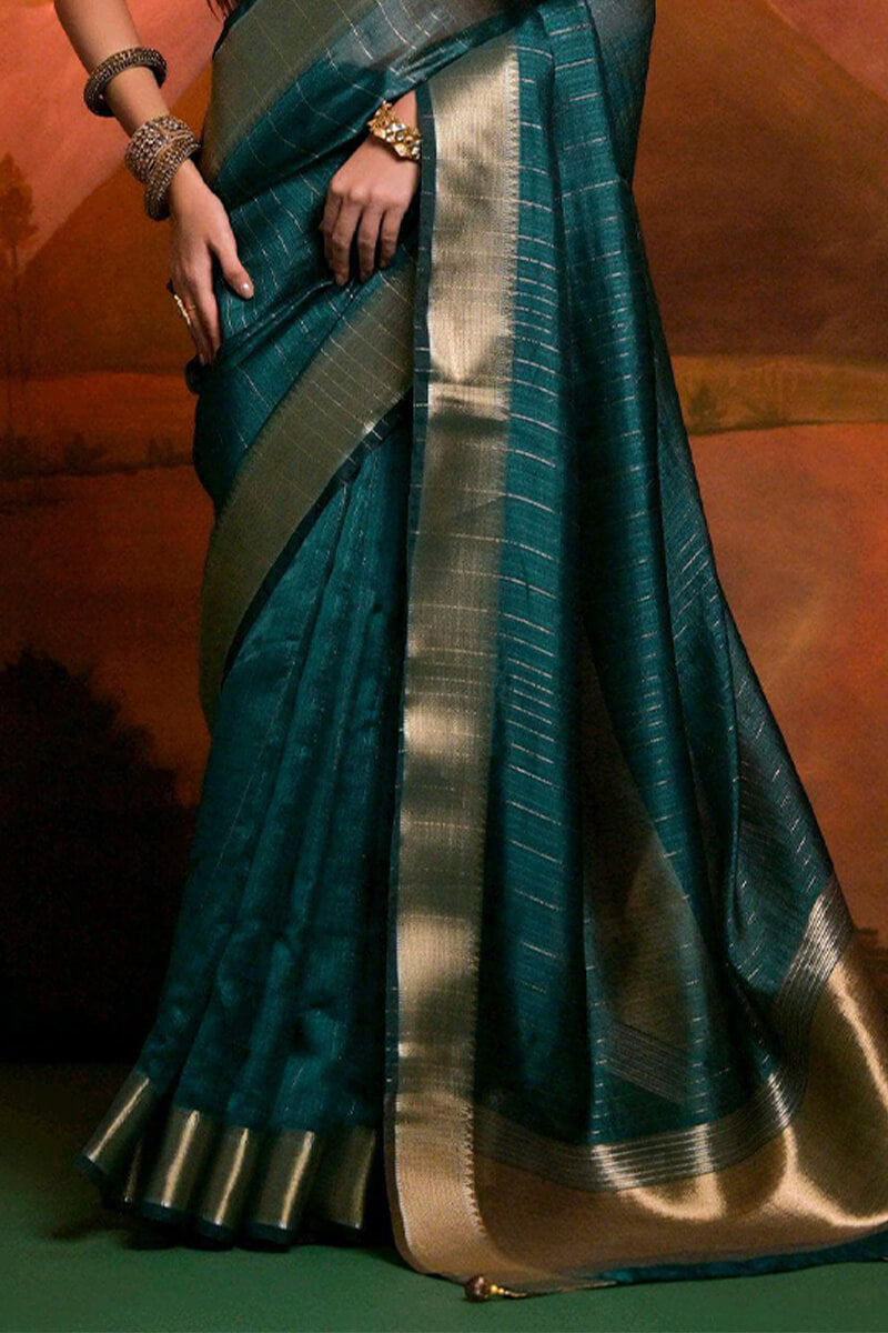 Imaginative Rama Soft Banarasi Silk Saree With Resplendent Blouse Piece