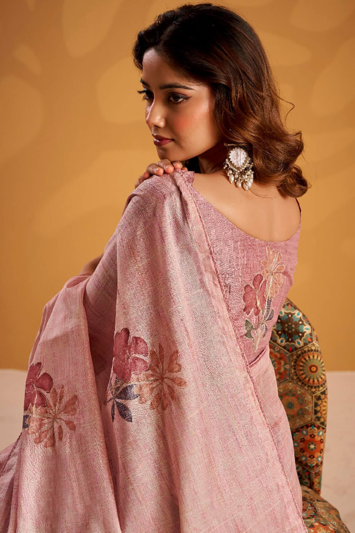 Mesmeric Pink Digital Printed Tussar Silk Saree With Admirable Blouse Piece