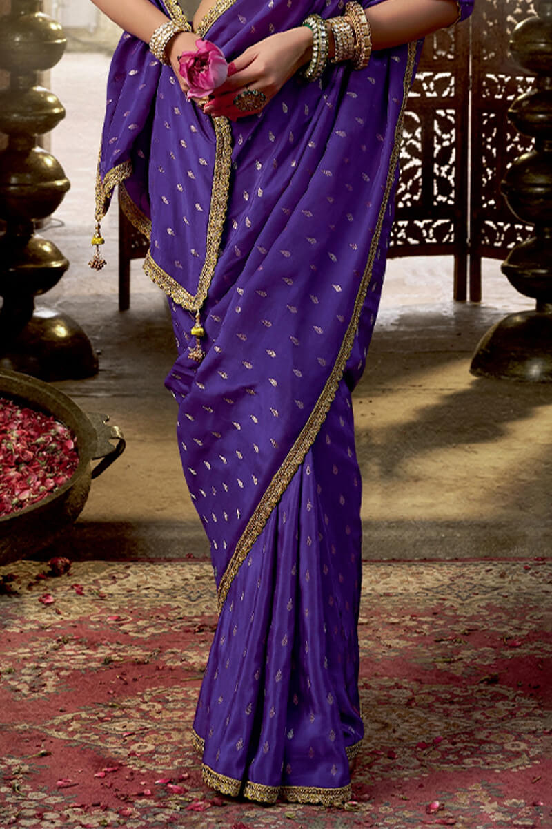 Incredible Violet Pure Viscose Crape Silk Saree With Petrichor Blouse Piece