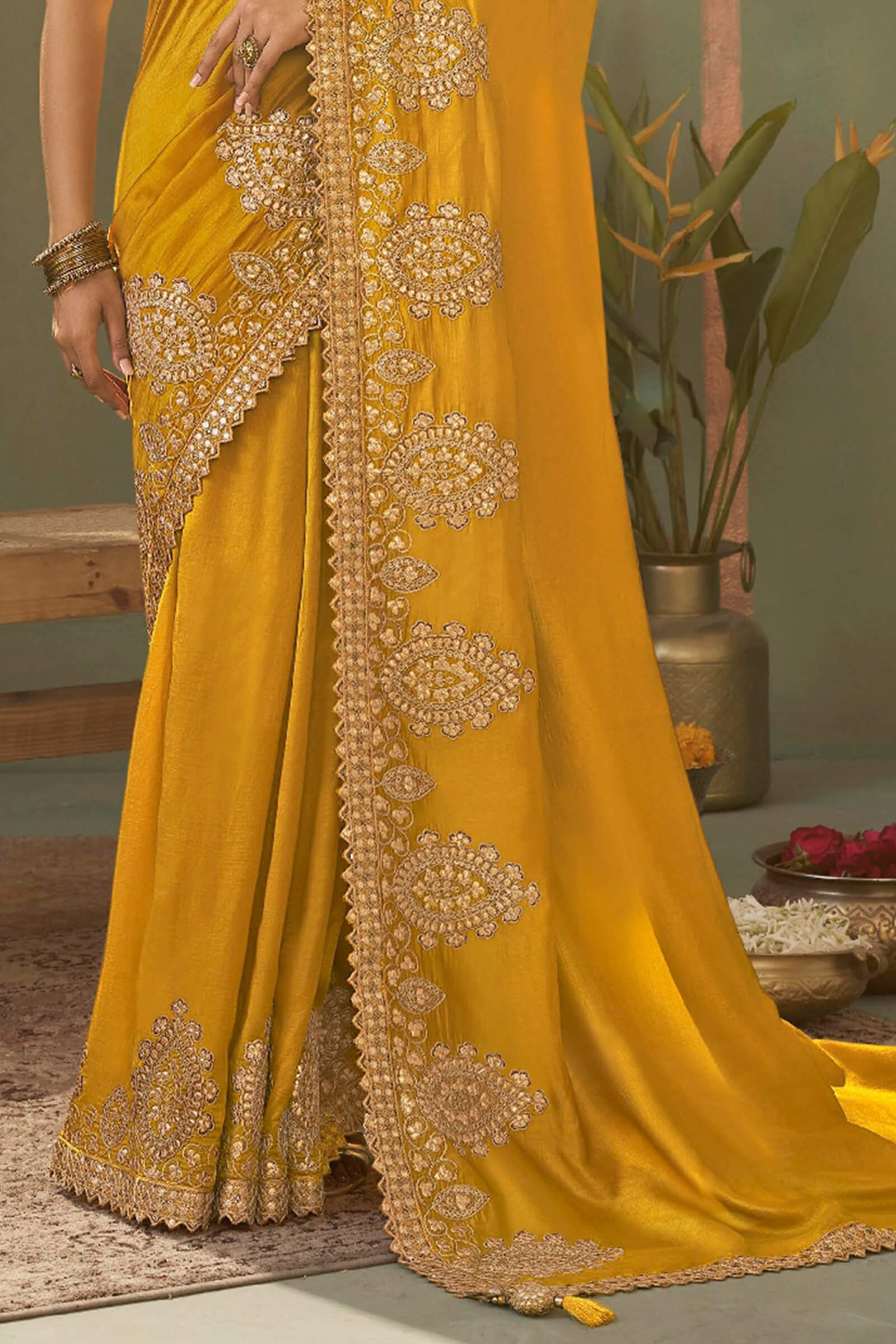 Seraphic Yellow Soft Silk Embroidery Work Saree With Dazzling Blouse Piece
