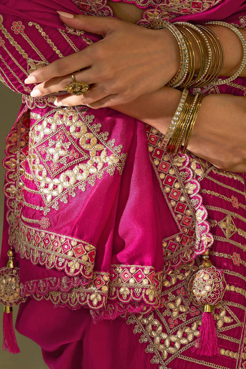 Alluring Dark Pink Soft Silk Embroidery Work Saree With Amiable Blouse Piece