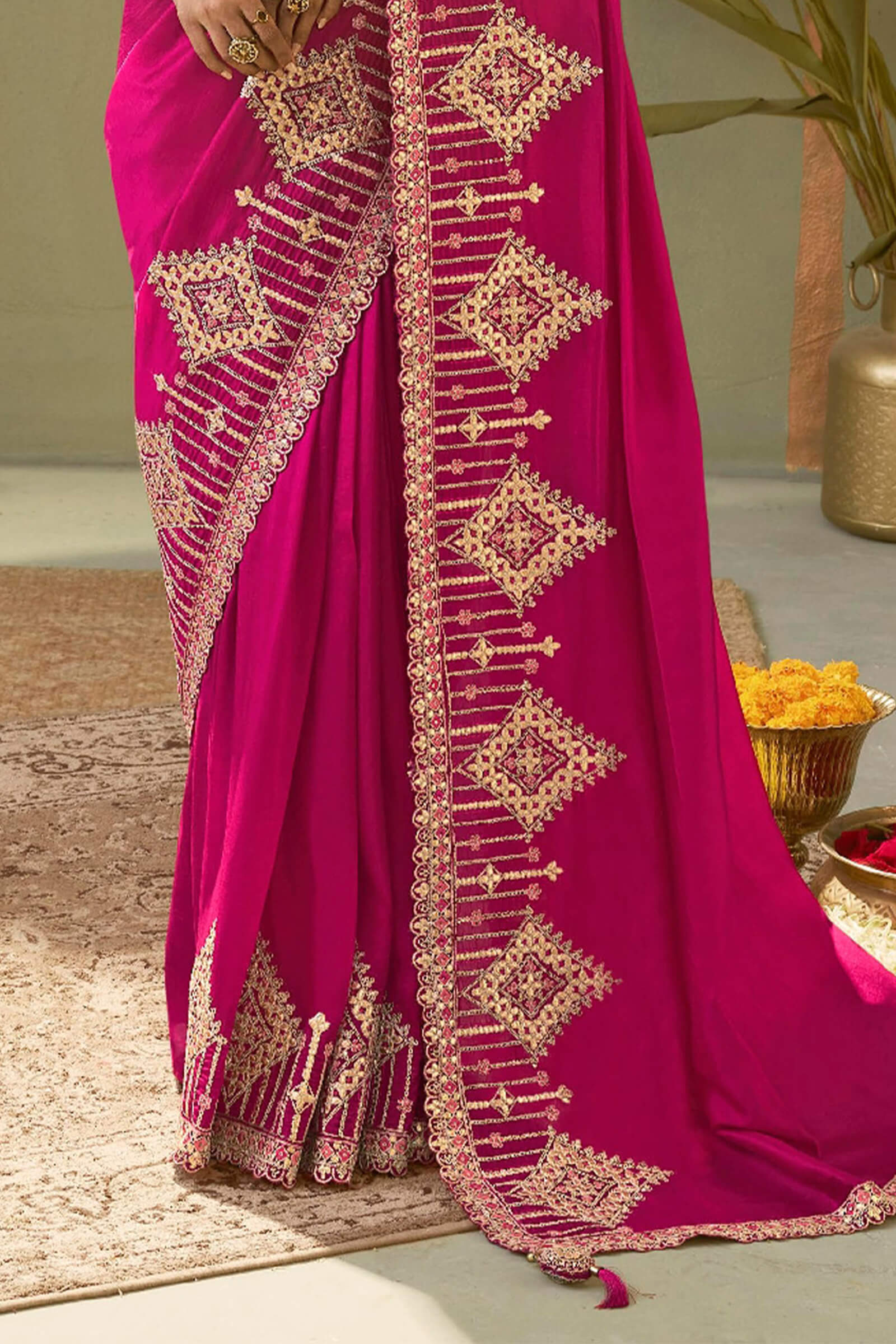 Alluring Dark Pink Soft Silk Embroidery Work Saree With Amiable Blouse Piece