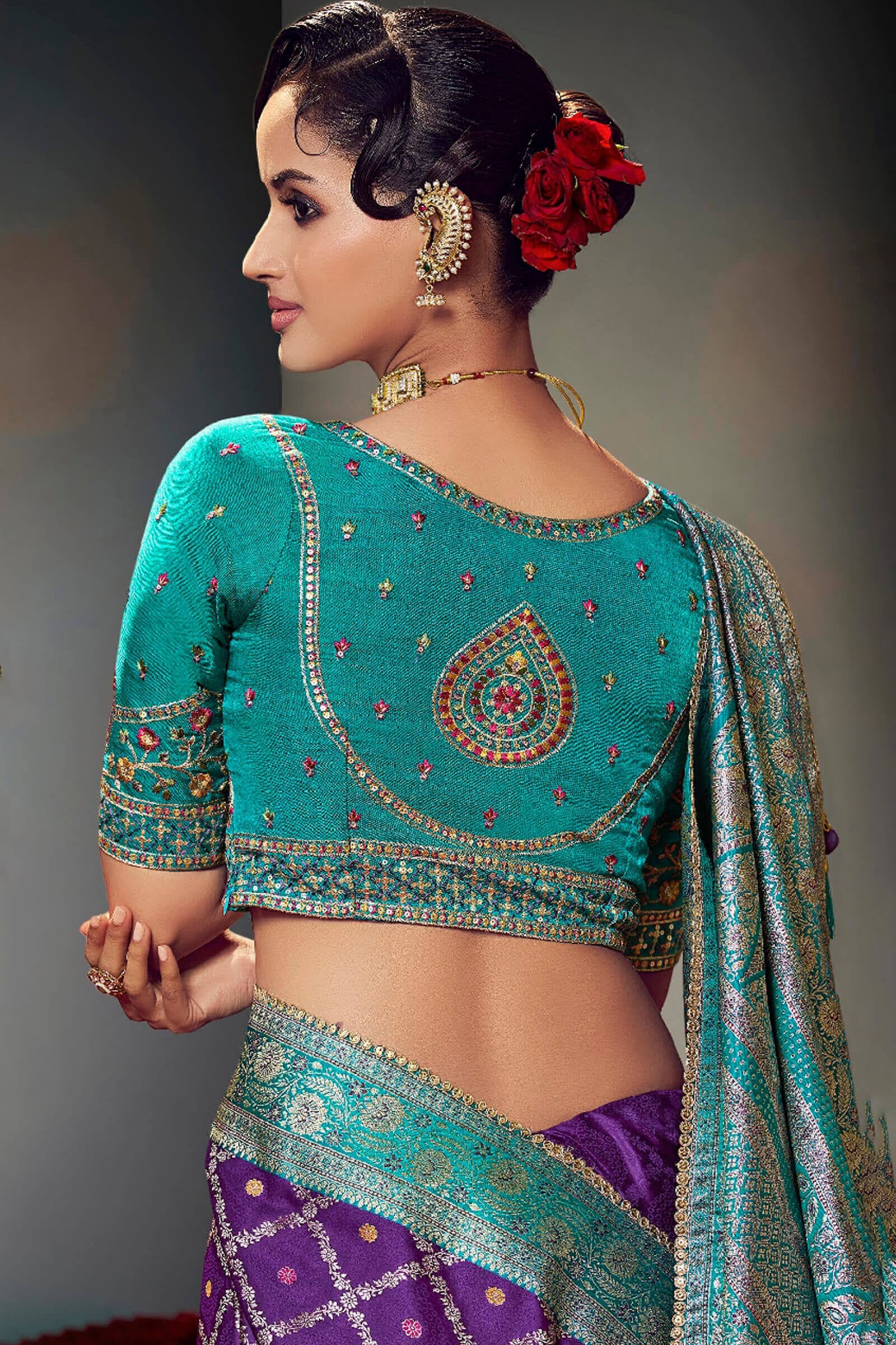 Sophisticated Purple Banarasi Satin Silk Saree With Designer Blouse Piece