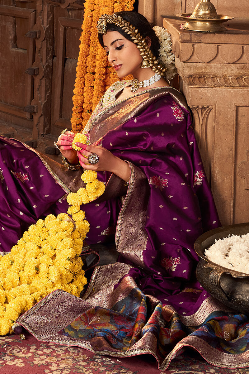 Resplendent Purple Pure Viscose Dola Silk Saree With Nectarous Blouse Piece
