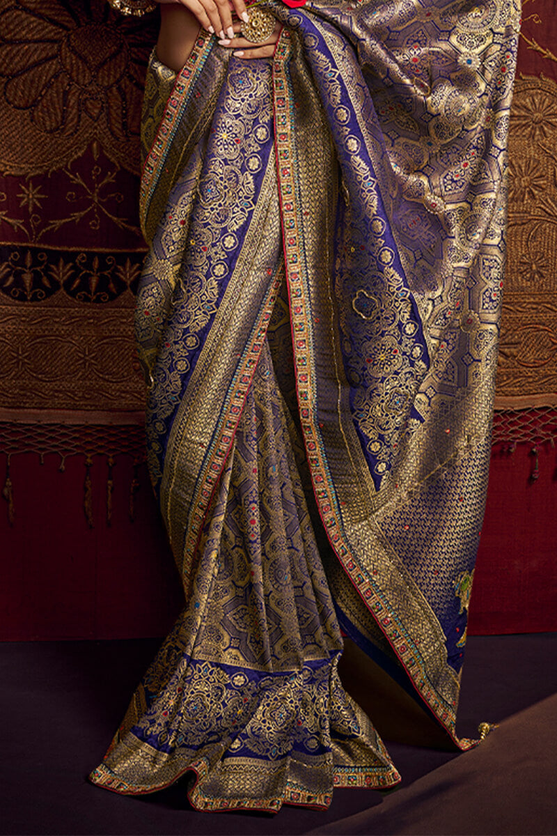 Scrupulous Blue Pure Viscose Dola Silk Saree With Resplendent Blouse Piece