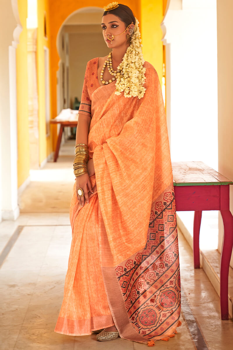 Desultory Peach Cotton Silk Saree With Enthralling Blouse Piece
