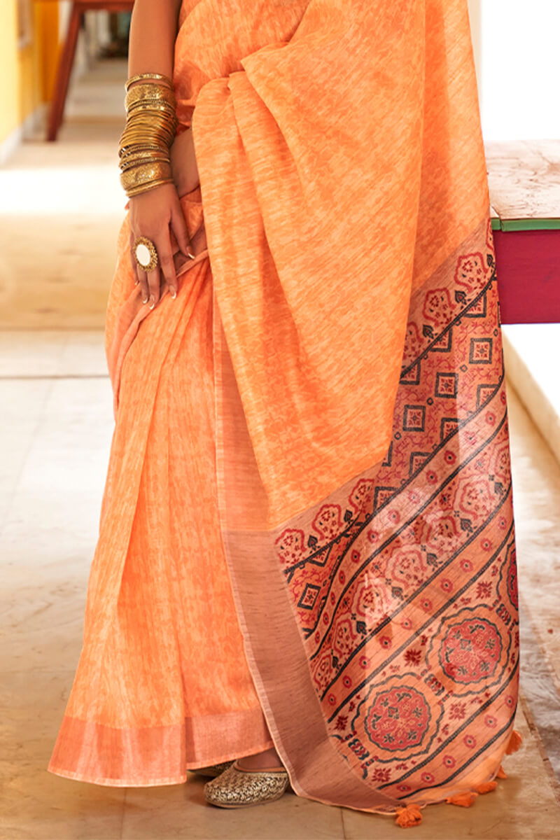 Desultory Peach Cotton Silk Saree With Enthralling Blouse Piece