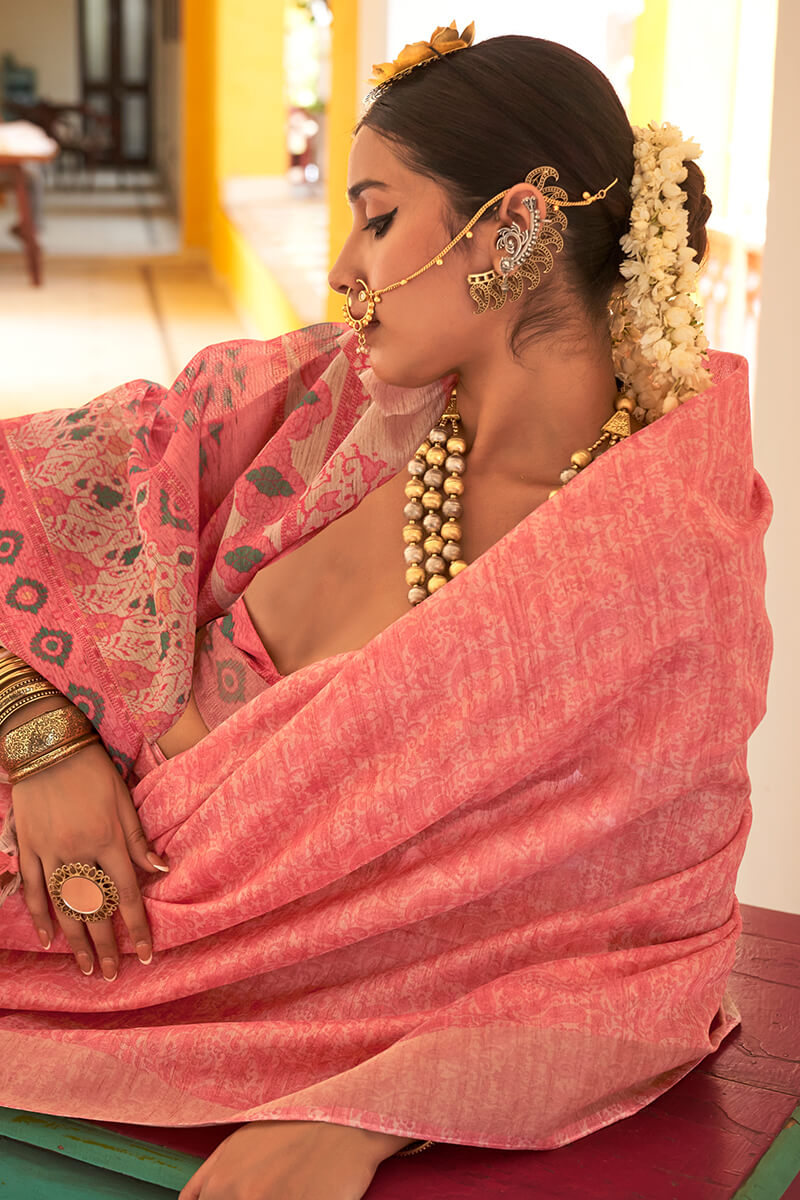 Flameboyant Pink Cotton Silk Saree With Mesmerising Blouse Piece