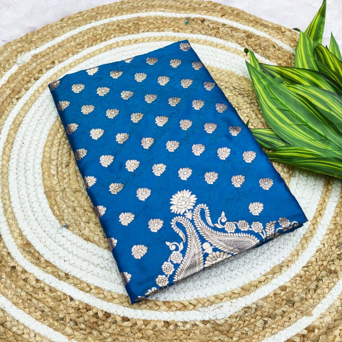 Glamorous Blue Pure Zari Weaving Banarasi Silk Saree With Opulent Blouse Piece