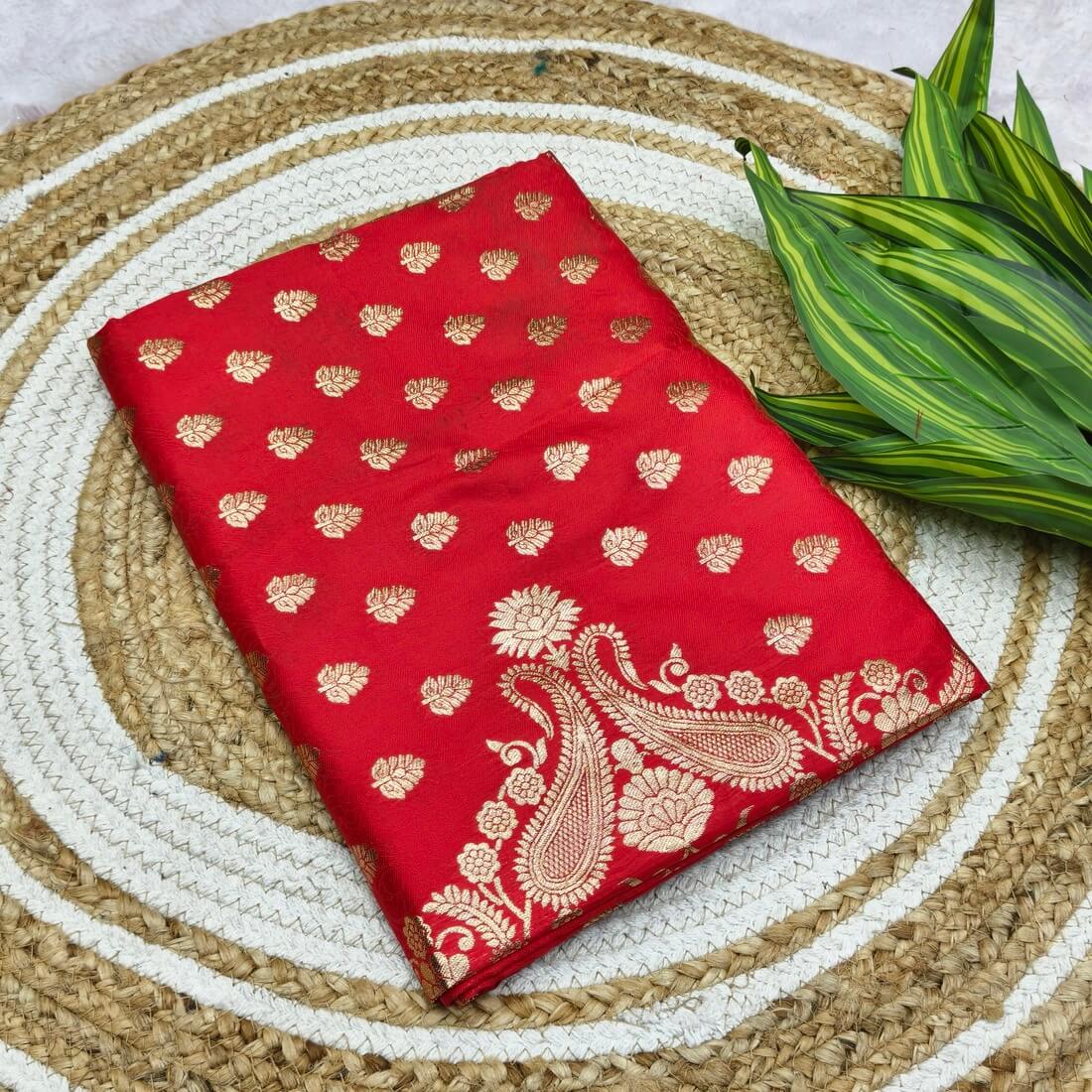 Flattering Red Pure Zari Weaving Banarasi Silk Saree With Wonderful Blouse Piece