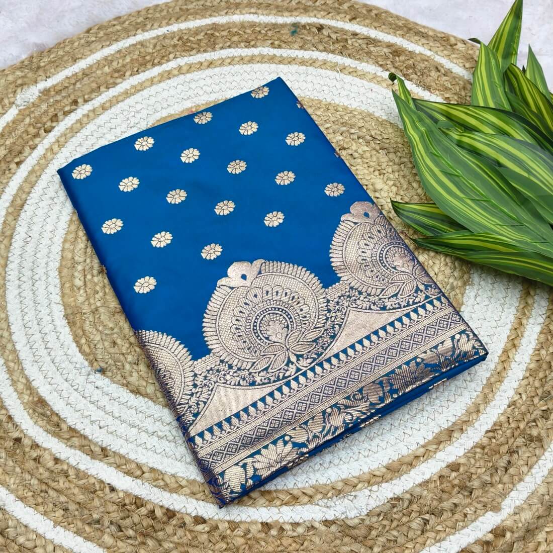 Adorable Blue Pure Zari Weaving Banarasi Silk Saree With Adorning Blouse Piece